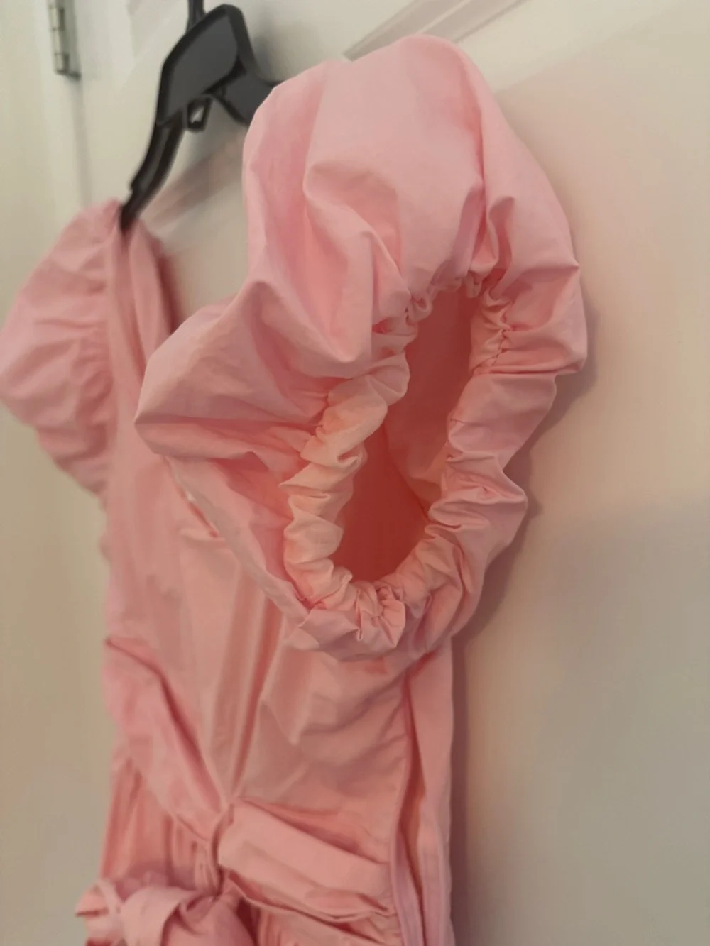 Olivaceous Pink Puff Sleeve Tiered Mini Dress with Waist Tie Small - Picture 9 of 12